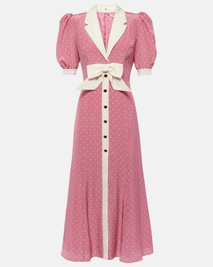 Alessandra Rich Bow-Detail Polka-Dot Silk Maxi Dress - Pink