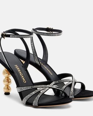 Ferragamo 90 Crystal-Embellished Suede Sandals - Black