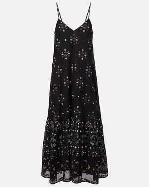Juliet Dunn Embroidered Cotton Midi Dress - Black