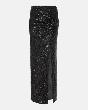 Self-Portrait Sequined Ruched Maxi Skirt - Black