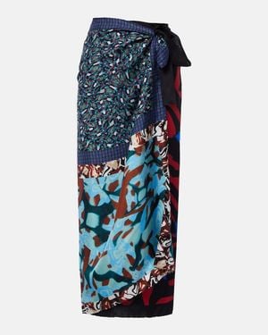 Dries Van Noten Scarfy Printed Silk Wrap Skirt - Blue