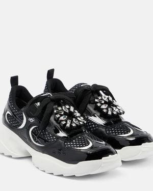 Roger Vivier Embellished Leather-Trimmed Sneakers - Black