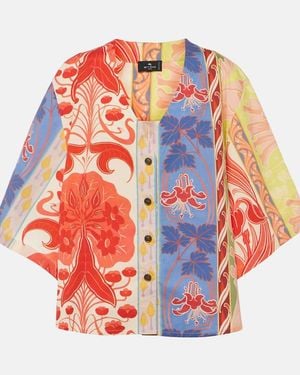 Etro Printed Oversized Cotton-Blend Shirt - Red