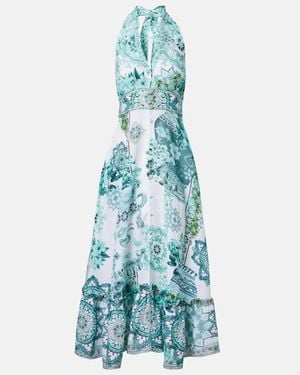 CAMILLA Verziertes Midikleid Aus Leinen - Blau