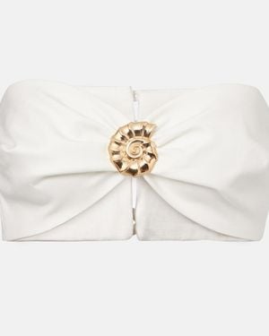 Adriana Degreas Embellished Cotton-Blend Bandeau Top - Natural