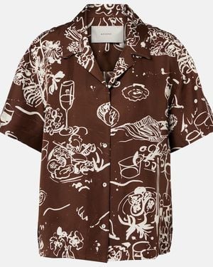 Asceno Prague Printed Silk Twill Bowling Shirt - Brown