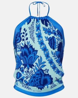 Etro Paisley Halterneck Silk Top - Blue