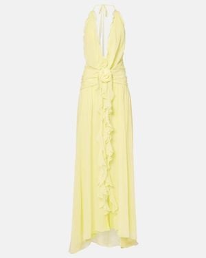 Blumarine Halterneck Silk Georgette Maxi Dress - Yellow