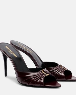 Saint Laurent Babylone Cassandre Leather Mules - Black