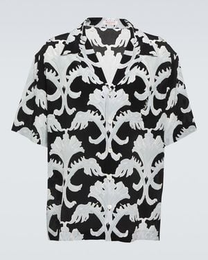 Valentino Printed Silk Bowling Shirt - Black