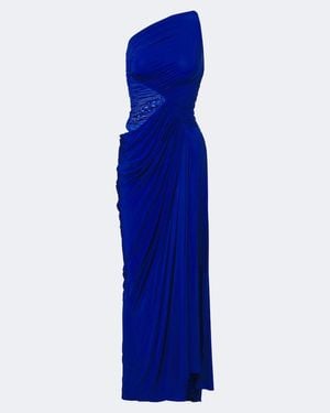 Alex Perry Ruched One-Shoulder Jersey Gown - Blue