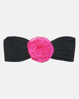 SAME Rose Applique Bandeau Bikini Top - Black