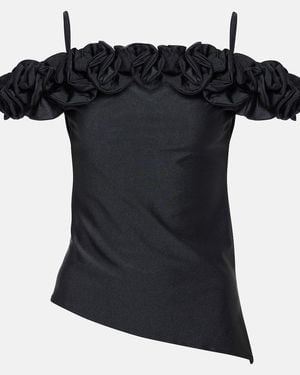 Coperni Ruffled Off-Shoulder Cotton-Blend Top - Black