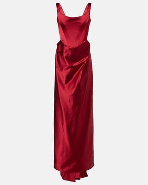 Vivienne Westwood Camille Draped Crepe Satin Bustier Gown - Red