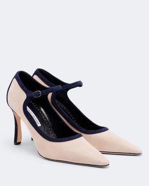 Manolo Blahnik Churla Suede Mary Jane Pumps - Blue