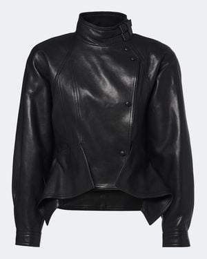 Balmain Asymmetric Leather Jacket - Black