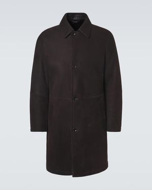 Brioni Shearling-Lined Suede Coat - Black