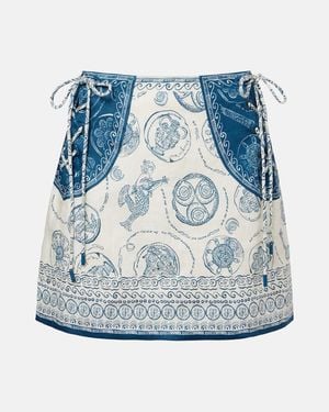 ALÉMAIS Lucky Printed Linen Miniskirt - Blue