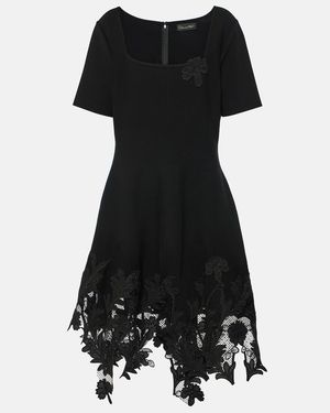 Oscar de la Renta Lace-Trimmed Knitted Minidress - Black