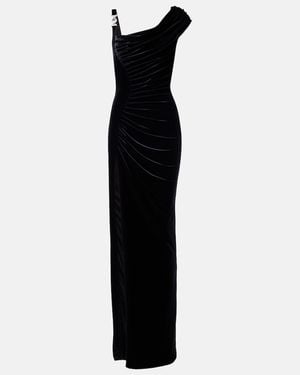 Versace Asymmetric Gathered Velvet Gown - Black