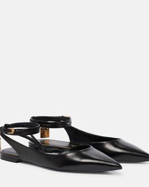 Tom Ford Padlock Leather Slingback Flats - Black