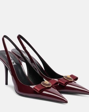 Versace Gianni Ribbon 85 Patent Leather Slingback Court Shoes - Brown
