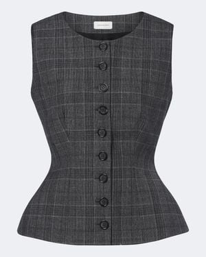 Magda Butrym Top De Lana Virgen A Cuadros Con Peplum - Negro