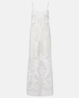 Juliet Dunn Embroidered Semi-Sheer Cotton Maxi Dress - White