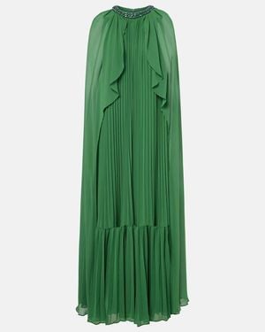 Self-Portrait Caped Chiffon Gown - Green