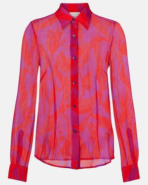 Dries Van Noten Cloudy Printed Silk Shirt - Red