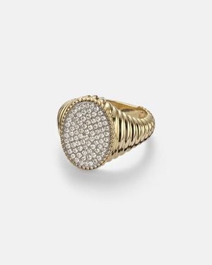 Yvonne Léon Anillo Chevaliere Ovale De Oro De 9 Ct Con Diamantes - Blanco