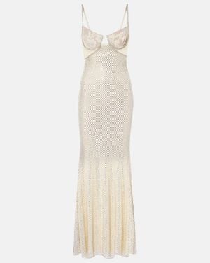 Self-Portrait Bridal Embellished Mesh-Trimmed Gown - White