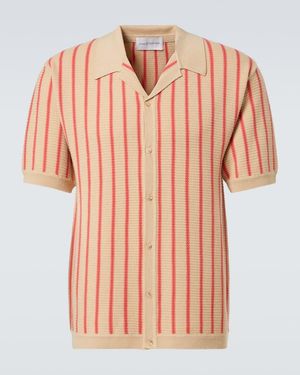 King & Tuckfield Striped Knitted Wool Bowling Shirt - Pink