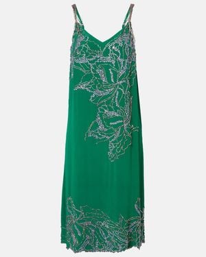 Dries Van Noten Beaded Silk Slip Dress - Green