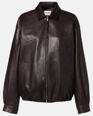 Miu Miu Leather Blouson Jacket - Black