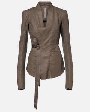 Rick Owens Hollywood Virgin Wool-Trimmed Leather Blazer - Brown
