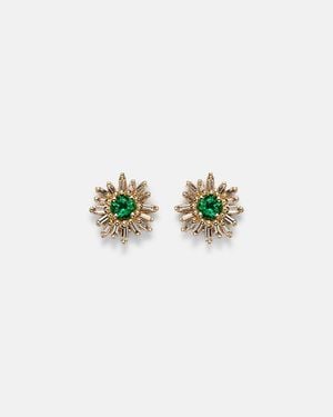 Suzanne Kalan Ohrringe Aus 18Kt Gelbgold Mit Diamanten Und Smaragden - Grün