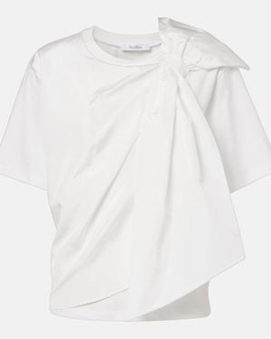 Max Mara Colle Bow-Detail Cotton Jersey T-Shirt - White