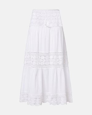 Anna Kosturova Filigree Crochet-Trimmed Cotton Maxi Skirt - White