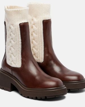 Jimmy Choo Tamia Cable-Knit Leather Ankle Boots - Brown