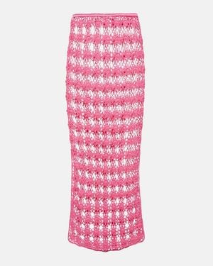 Anna Kosturova Rosette Crochet Cotton Maxi Skirt - Pink