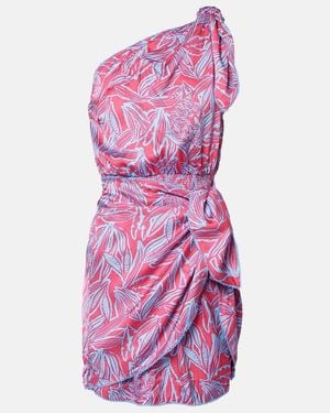 Poupette Celie Printed Gathered One-Shoulder Minidress - Purple
