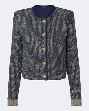 Balmain Jacke Aus Tweed Mit Pailletten - Blau