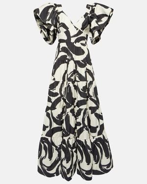 Rebecca Vallance Pompidou Printed Taffeta Maxi Dress - White