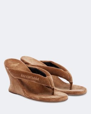 Balenciaga Gaeta Velvet Wedge Thong Sandals - Brown