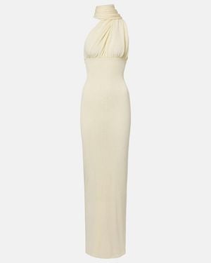 AYA MUSE Thea Scarf-Detail Ribbed-Knit Maxi Dress - White
