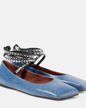 AMINA MUADDI Ane Embellished Denim Ballet Flats - Blue