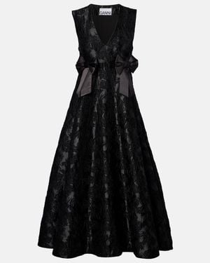 Ganni Bow-Detail Floral Satin Cloque Midi Dress - Black