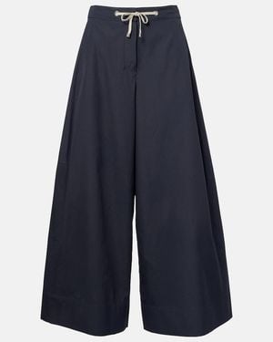 Max Mara Gufo Cotton Poplin Wide-Leg Trousers - Blue