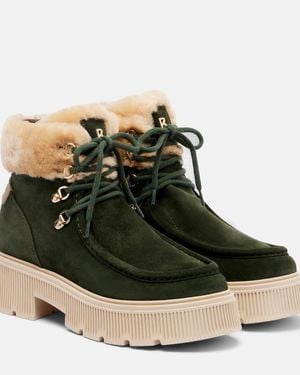 Bogner Turin Shearling-Trimmed Suede Lace-Up Boots - Green
